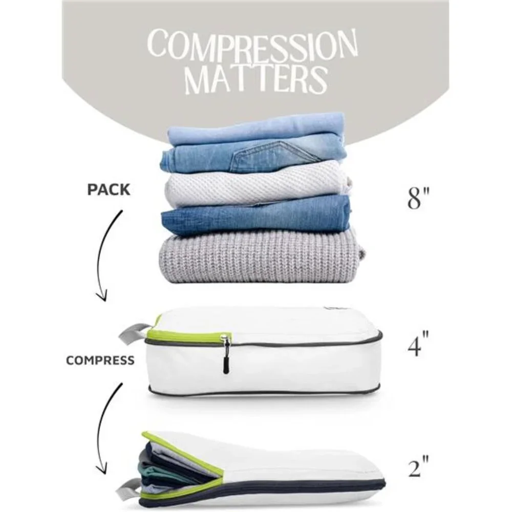 Compression Packing Cubes Set for Travel - Lightweight,Durable Clothes Organizer